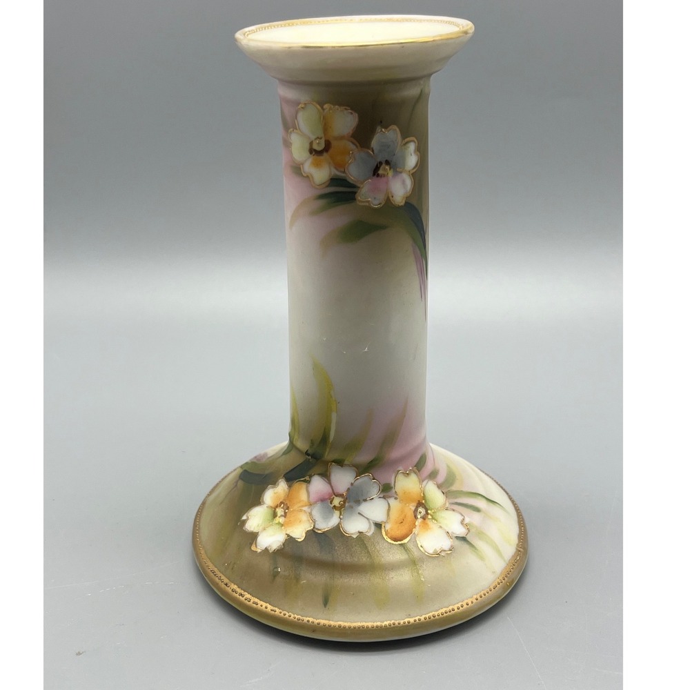 Nippon Hand painted Porcelain Floral candlestick‎ holder Art Nouveau